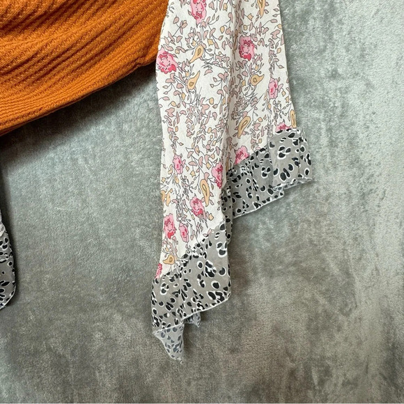 Amazon 1X Shirt Top Brown White Solid Floral Flared Sheer 3/4 Sleeve Scoop Neck - Picture 4 of 6